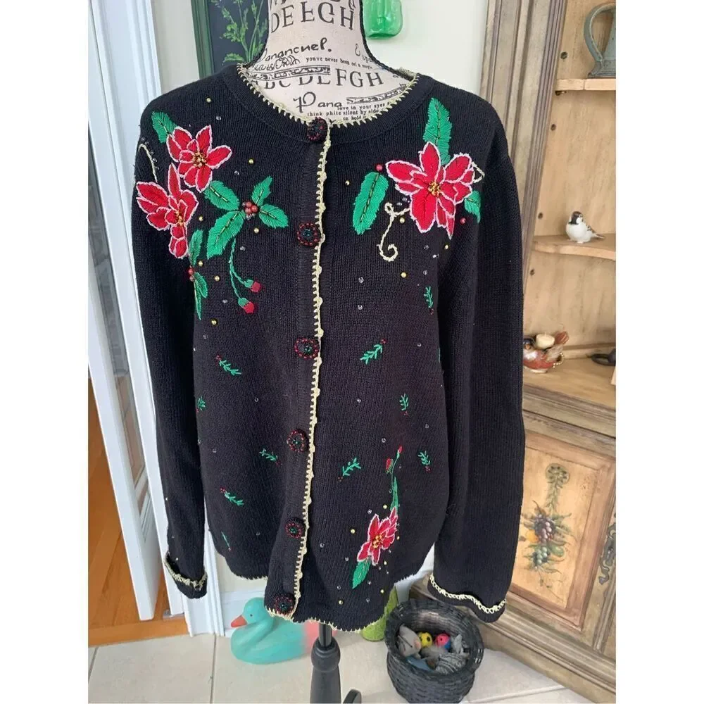 REFERENCE POINT NEW YORK Embroidered Christmas Cardigan